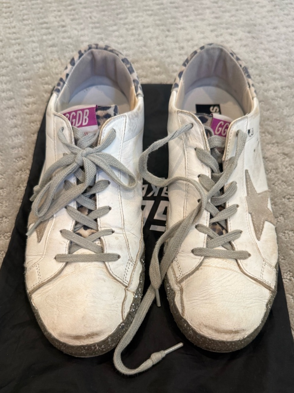 Golden Goose Glitter Super Star White Leather Sneakers Size 41 AUTHENTIC